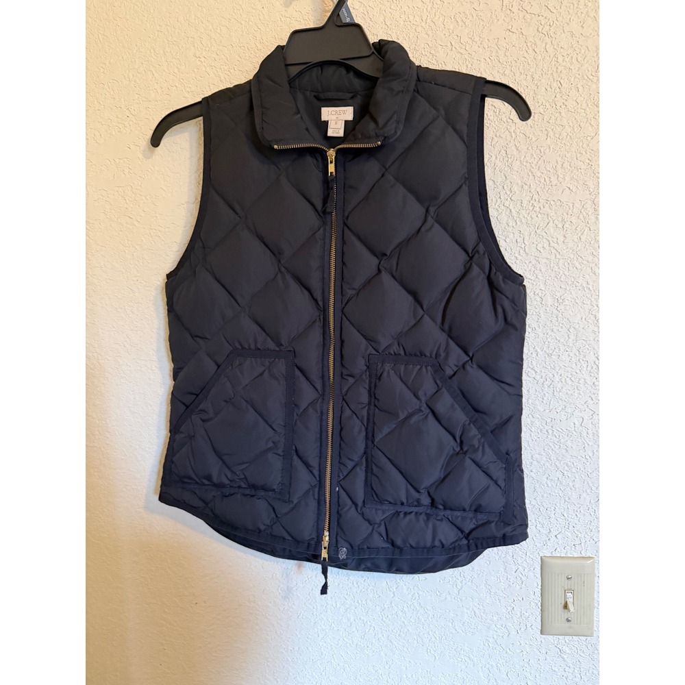 J.Crew Excursion Quilted Down Vest Black Gold Zip Womens Small Gorpcore